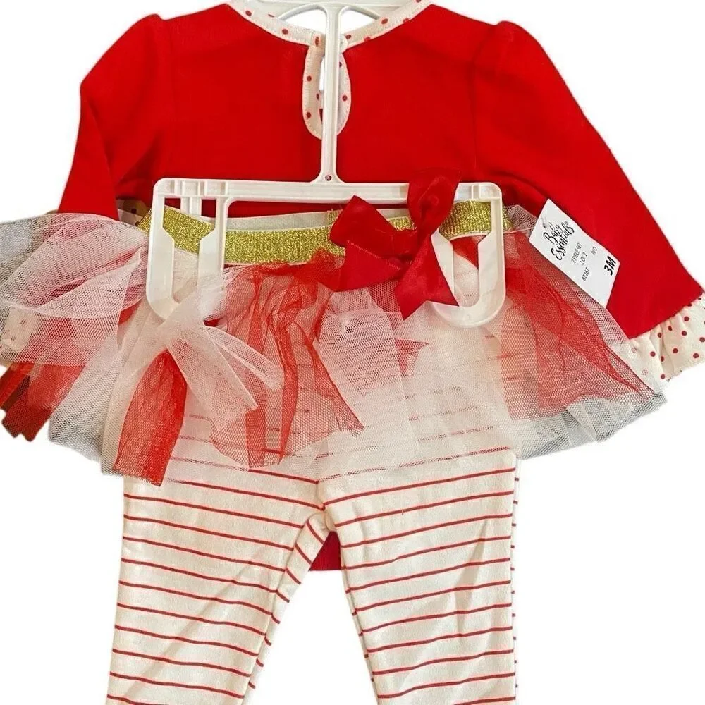 Baby Essentials NWT 3 month Christmas set tutu red white striped